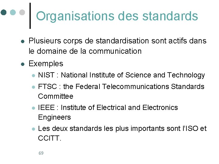 Organisations des standards l Plusieurs corps de standardisation sont actifs dans le domaine de Organisations des standards l Plusieurs corps de standardisation sont actifs dans le domaine de