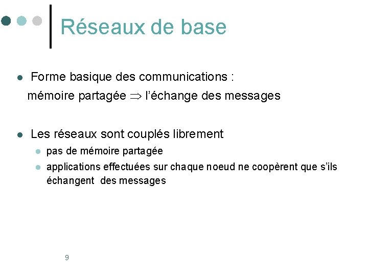 Réseaux de base l Forme basique des communications : mémoire partagée l’échange des messages Réseaux de base l Forme basique des communications : mémoire partagée l’échange des messages