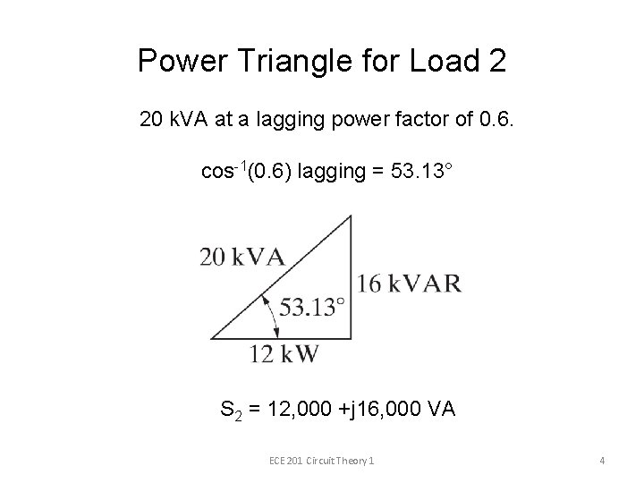Power Triangle for Load 2 20 k. VA at a lagging power factor of