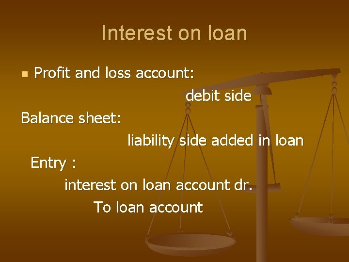 Interest on loan Profit and loss account: debit side Balance sheet: liability side added