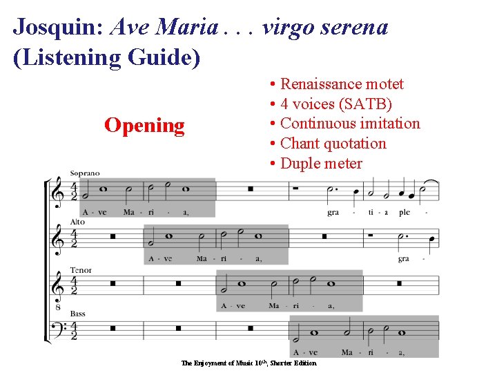 Josquin: Ave Maria. . . virgo serena (Listening Guide) Opening • Renaissance motet •