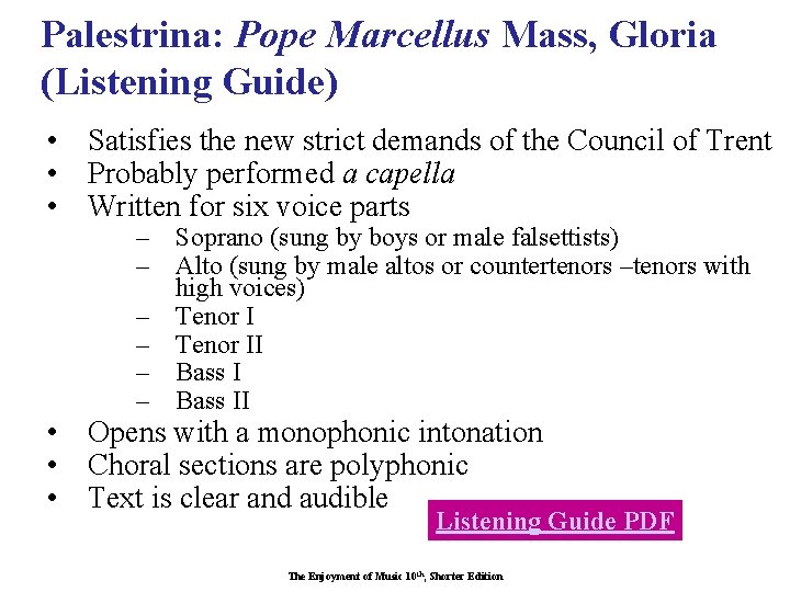 Palestrina: Pope Marcellus Mass, Gloria (Listening Guide) • Satisfies the new strict demands of