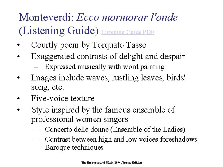 Monteverdi: Ecco mormorar l'onde (Listening Guide) Listening Guide PDF • • Courtly poem by