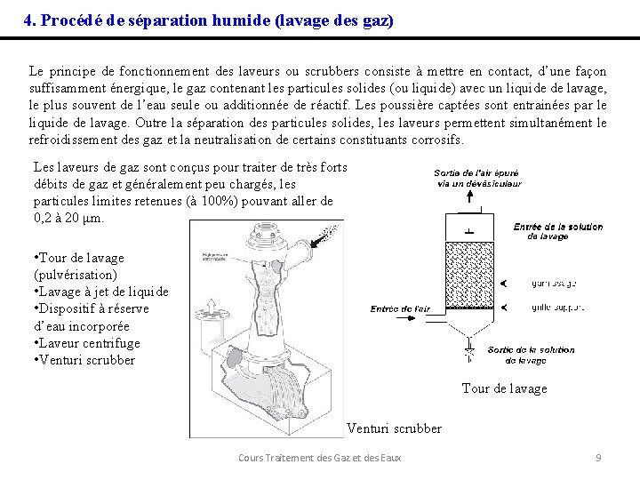 4. Procédé de séparation humide (lavage des gaz) Le principe de fonctionnement des laveurs