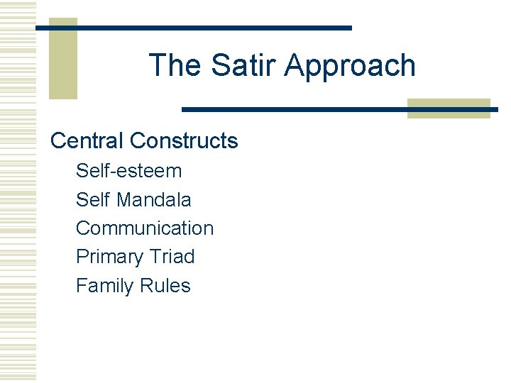 The Satir Approach Central Constructs Self-esteem Self Mandala Communication Primary Triad Family Rules 