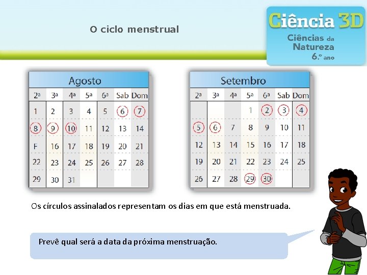 O ciclo menstrual Os círculos assinalados representam os dias em que está menstruada. Prevê