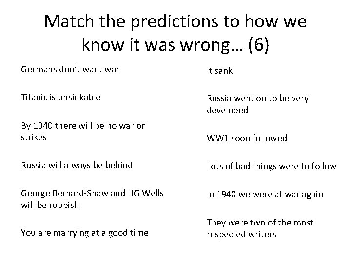 Match the predictions to how we know it was wrong… (6) Germans don’t want