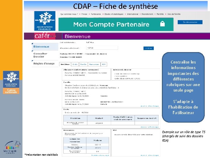 CDAP – Fiche de synthèse Centralise les informations importantes différentes rubriques sur une seule