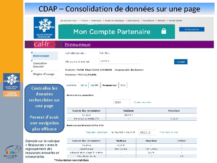 CDAP – Consolidation de données sur une page Centralise les données recherchées sur une