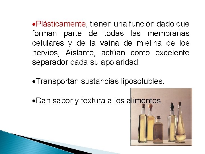 ·Plásticamente, tienen una función dado que forman parte de todas las membranas celulares y