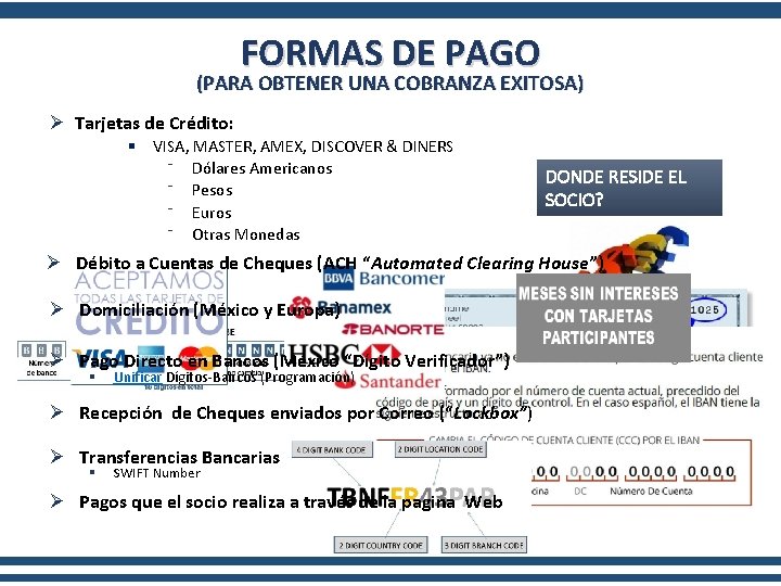 FORMAS DE PAGO (PARA OBTENER UNA COBRANZA EXITOSA) Ø Tarjetas de Crédito: § VISA,