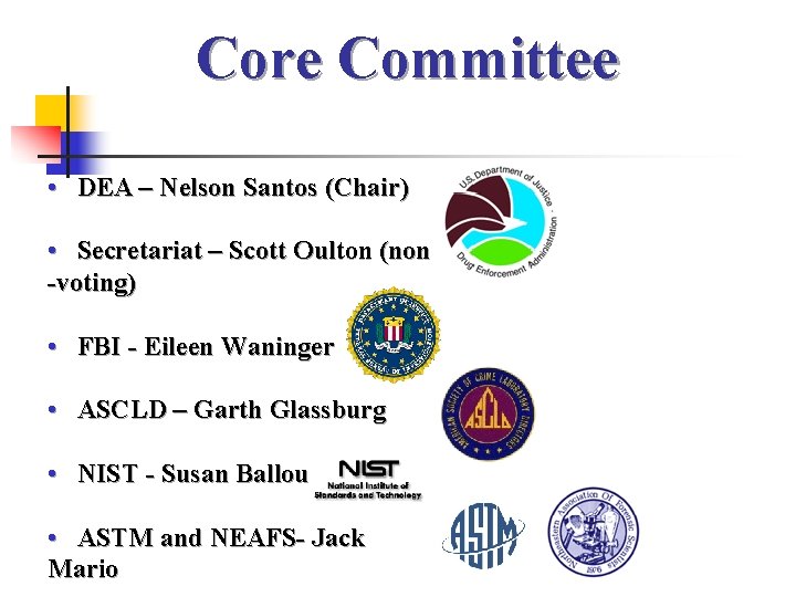 Core Committee • DEA – Nelson Santos (Chair) • Secretariat – Scott Oulton (non