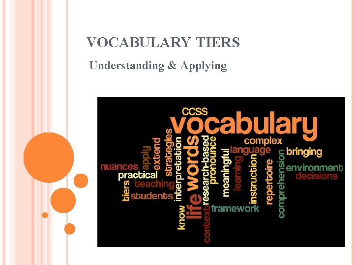 VOCABULARY TIERS Understanding & Applying 