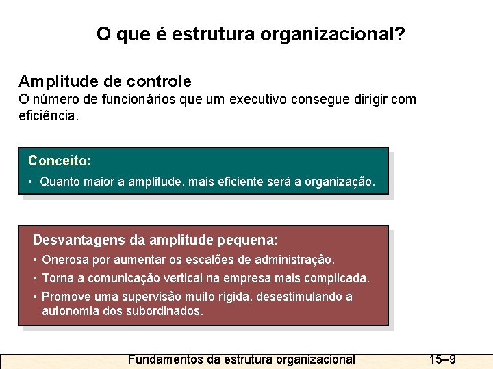 O que é estrutura organizacional? Amplitude de controle O número de funcionários que um