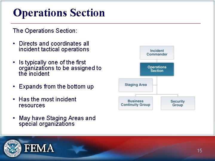 Operations Section The Operations Section: • Directs and coordinates all incident tactical operations •