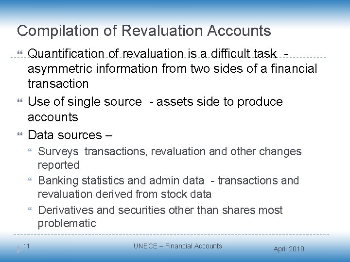 Compilation of Revaluation Accounts Quantification of revaluation is a difficult task asymmetric information from