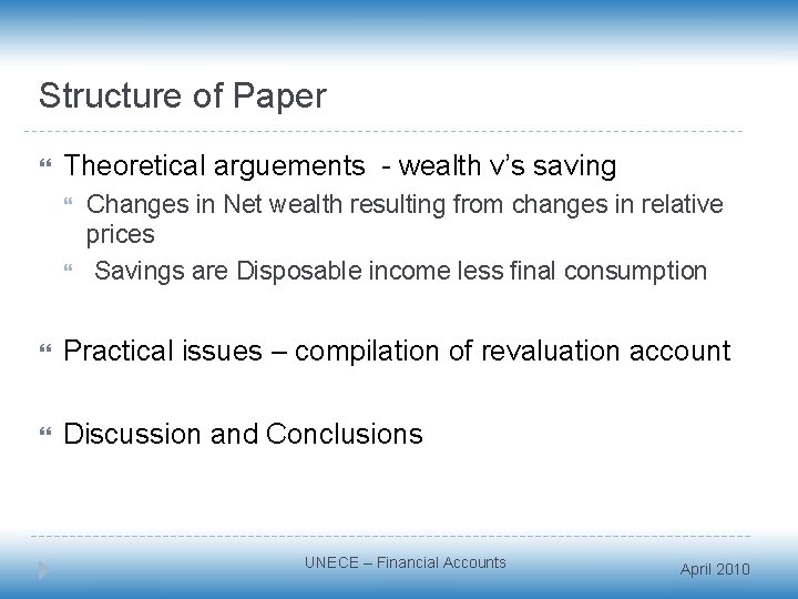 Structure of Paper Theoretical arguements - wealth v’s saving Changes in Net wealth resulting