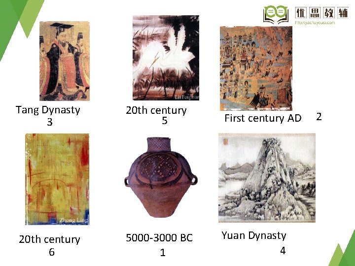 Tang Dynasty 3 20 th century 5 First century AD 20 th century 6