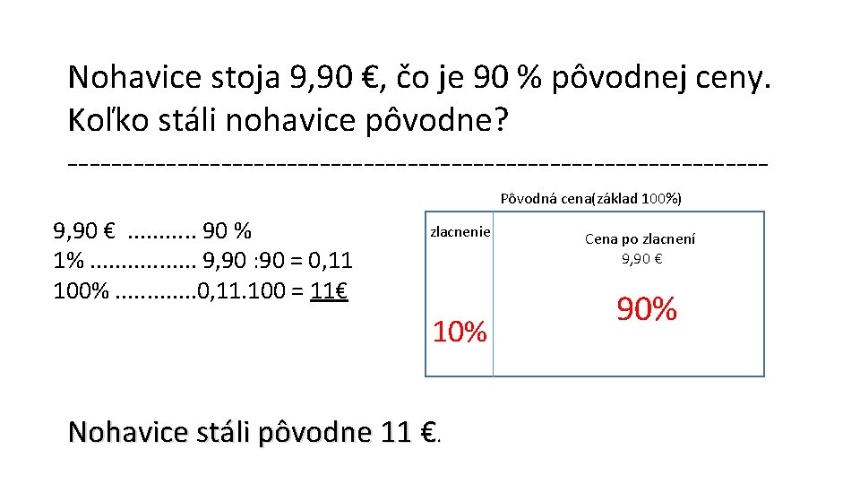 Nohavice stoja 9, 90 €, čo je 90 % pôvodnej ceny. Koľko stáli nohavice