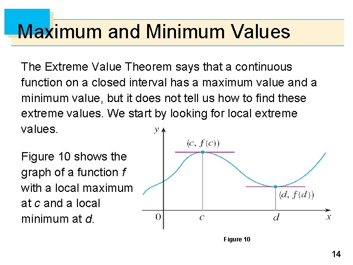 Maximum and Minimum Values The Extreme Value Theorem says that a continuous function on