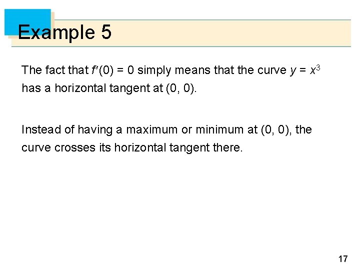 Example 5 The fact that f (0) = 0 simply means that the curve