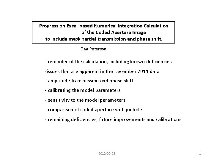 Progress on Excel-based Numerical Integration Calculation of the Coded Aperture Image to include mask