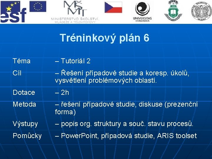 Tréninkový plán 6 Téma – Tutoriál 2 Cíl – Řešení případové studie a koresp.