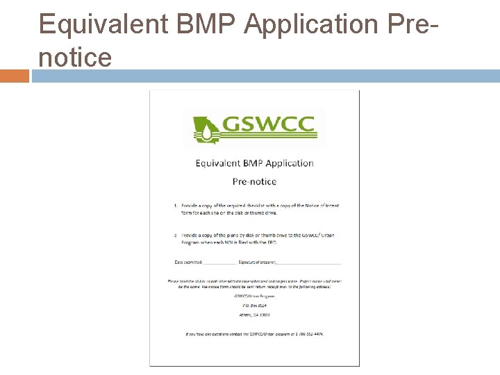Equivalent BMP Application Prenotice 