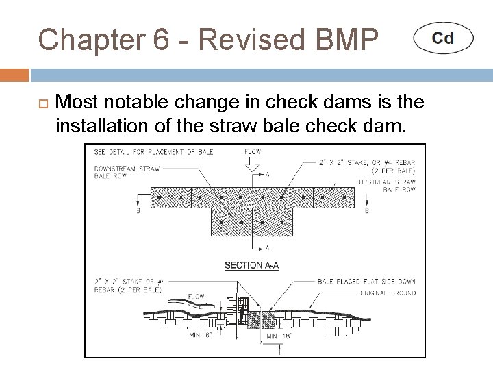 Chapter 6 - Revised BMP Most notable change in check dams is the installation