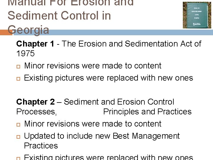 2016 Manual for Erosion and Sediment Control Updates