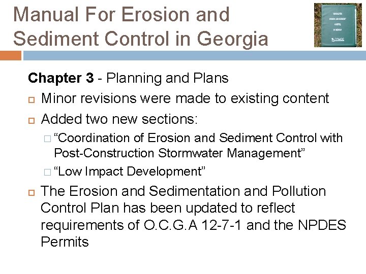 2016 Manual for Erosion and Sediment Control Updates