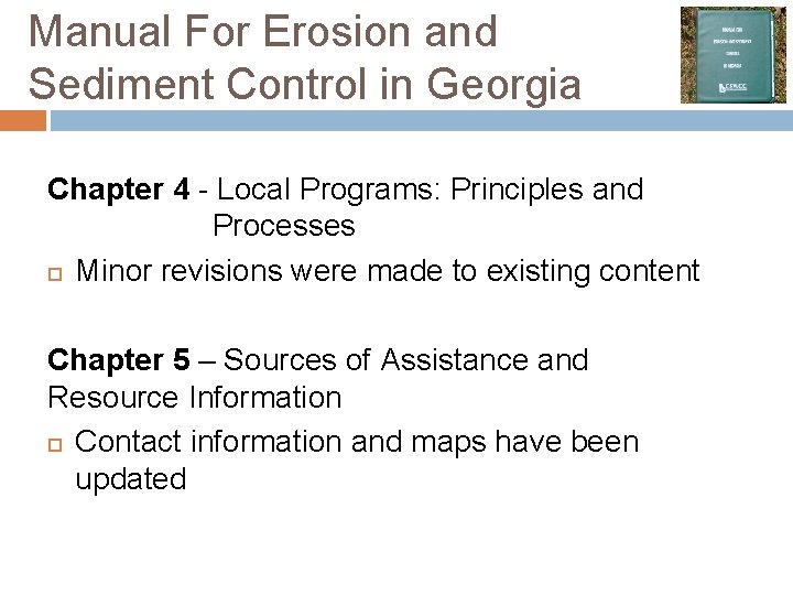 2016 Manual for Erosion and Sediment Control Updates