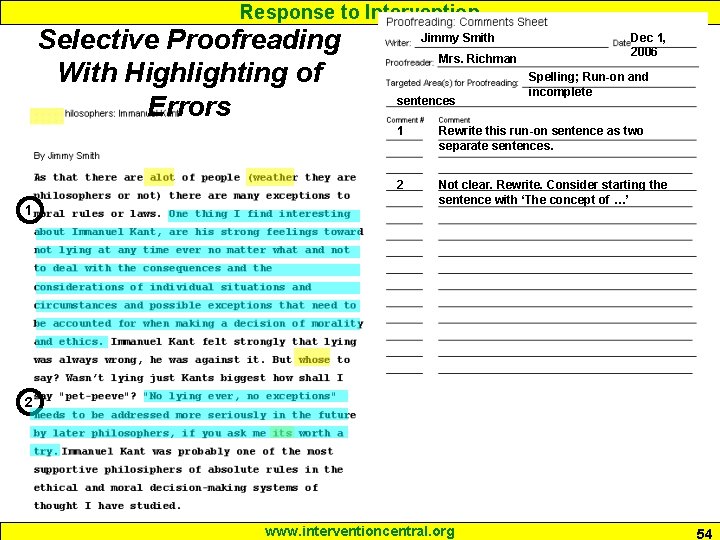 Response to Intervention Selective Proofreading With Highlighting of Errors 1 Jimmy Smith Mrs. Richman