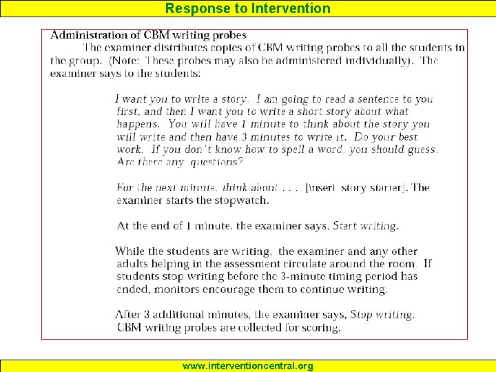 Response to Intervention www. interventioncentral. org 