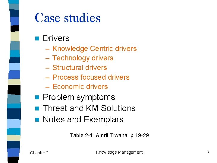 Case studies n Drivers – – – Knowledge Centric drivers Technology drivers Structural drivers