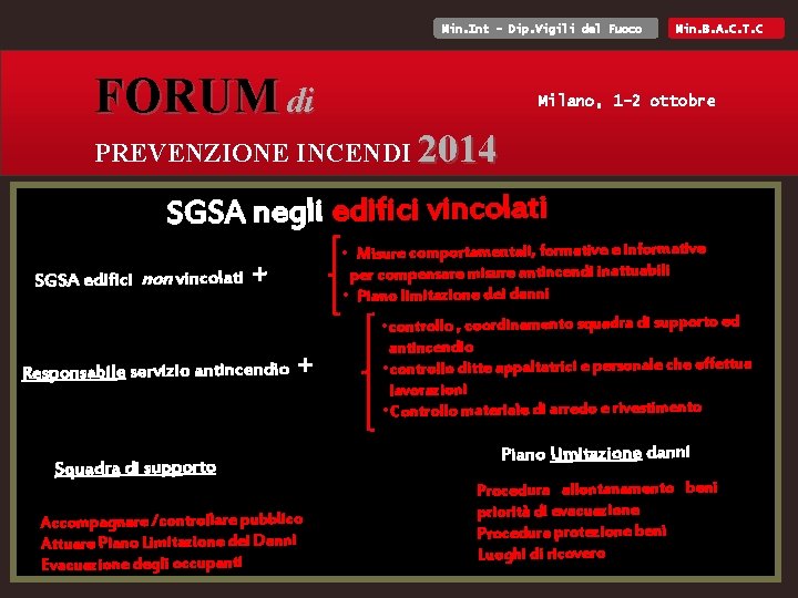 Min. Int - Dip. Vigili del Fuoco FORUM di Min. B. A. C. T.