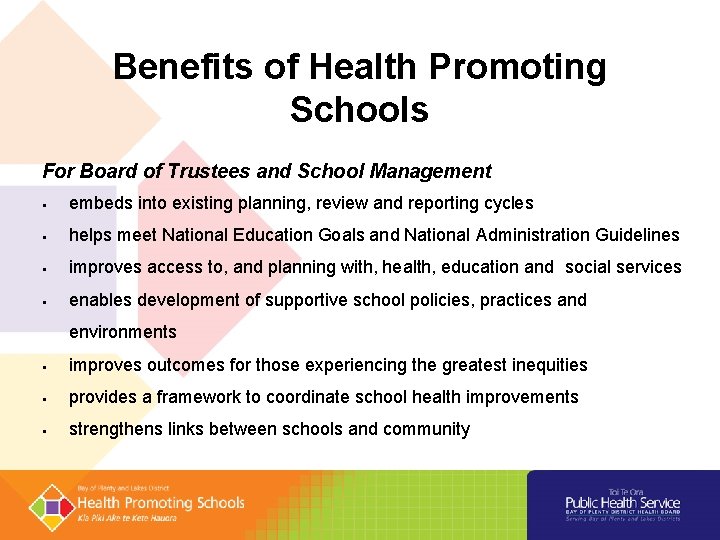 Benefits of Health Promoting Schools For Board of Trustees and School Management embeds into