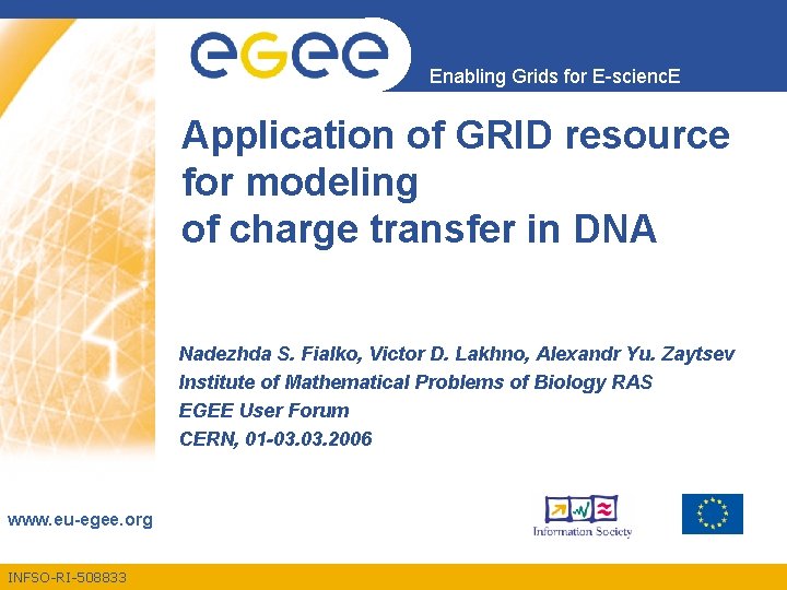 Enabling Grids for E-scienc. E Application of GRID resource for modeling of charge transfer