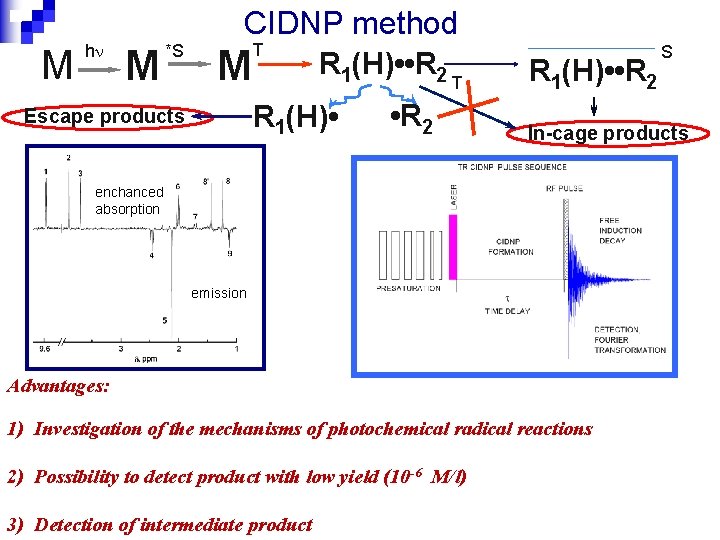 CIDNP method M h M *S T M R 1(H) • • R 2