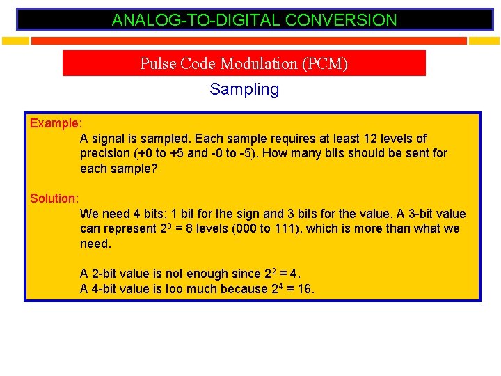 ANALOG-TO-DIGITAL CONVERSION Pulse Code Modulation (PCM) Sampling Example: A signal is sampled. Each sample