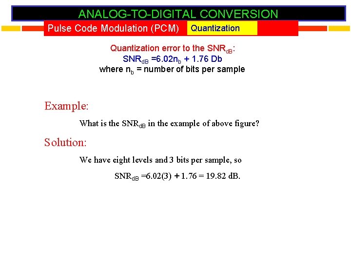 ANALOG-TO-DIGITAL CONVERSION Pulse Code Modulation (PCM) Quantization error to the SNRd. B: SNRd. B