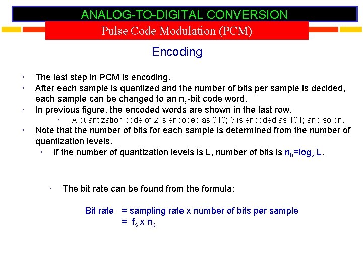 ANALOG-TO-DIGITAL CONVERSION Pulse Code Modulation (PCM) Encoding The last step in PCM is encoding.