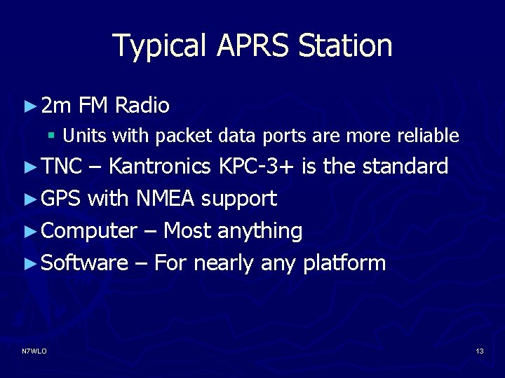 Typical APRS Station ► 2 m FM Radio § Units with packet data ports