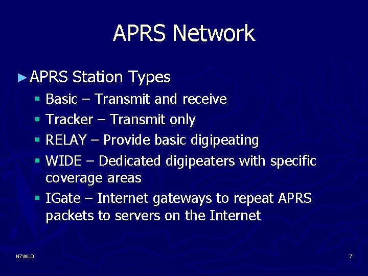 APRS Network ► APRS Station Types § Basic – Transmit and receive § Tracker