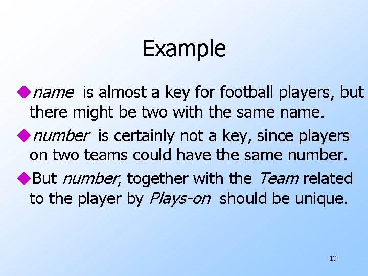 Example uname is almost a key for football players, but there might be two