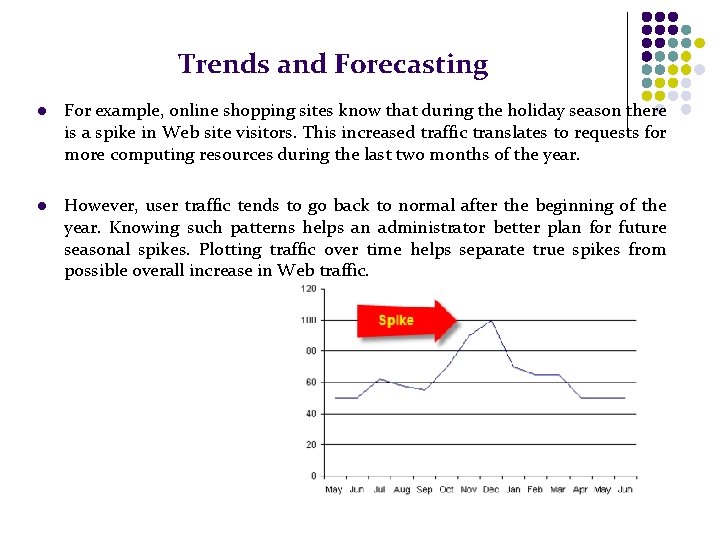 Trends and Forecasting l For example, online shopping sites know that during the holiday