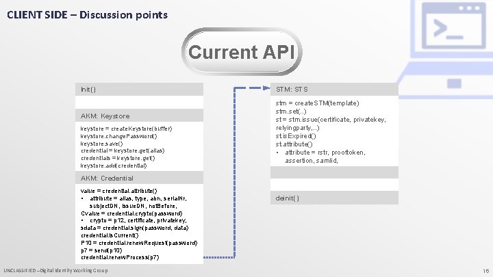 CLIENT SIDE – Discussion points Current API Init() AKM: Keystore keystore = create. Keystore(buffer)