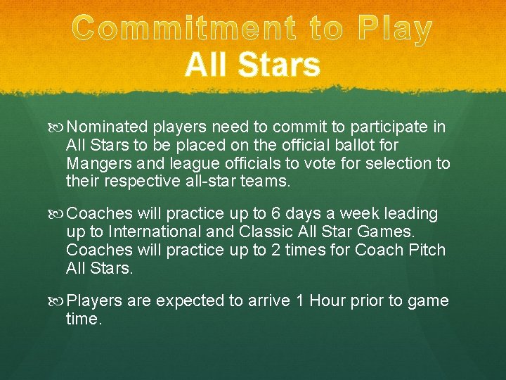 All Stars Nominated players need to commit to participate in All Stars to be