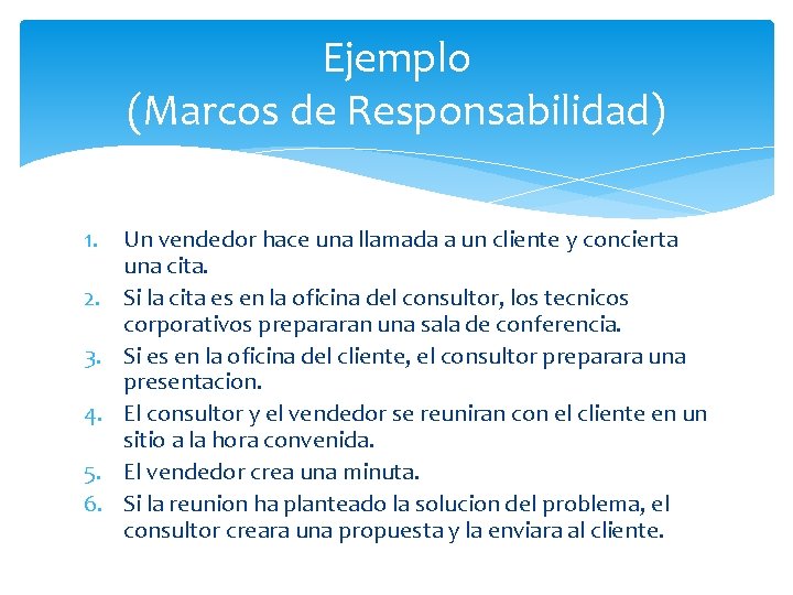 Ejemplo (Marcos de Responsabilidad) 1. 2. 3. 4. 5. 6. Un vendedor hace una