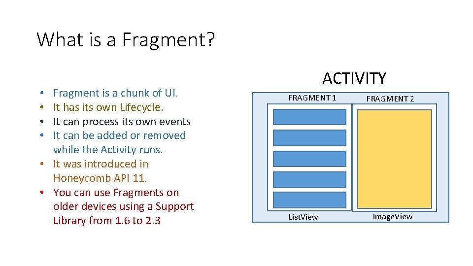 What is a Fragment? Fragment is a chunk of UI. It has its own